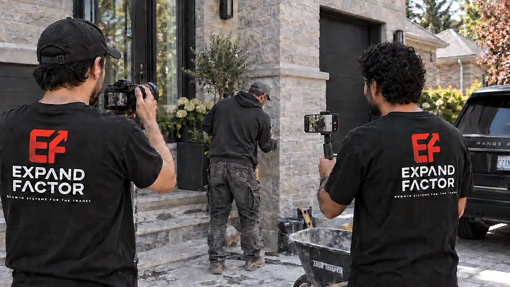 Illustrative: a crew at work on a stone entrance